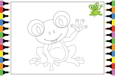 Çocuklar için renkli kurbağa, basit vektör illüstrasyonu