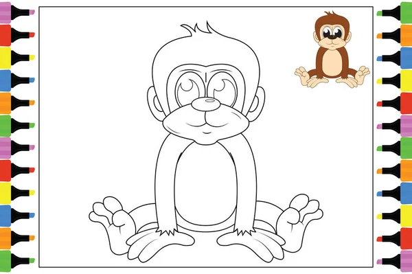 Singe Colorier Pour Enfants Illustration Vectorielle Simple — Image vectorielle