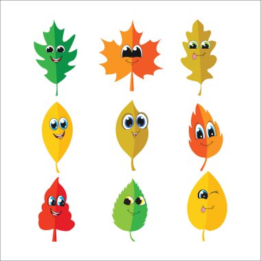 çizgi film tasarımı, yaprak karakteri, basit vektör illüstrasyonu