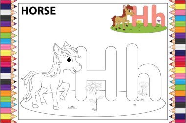 Çocuklar için boyama atı, basit vektör çizimi