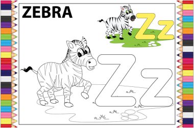 Çocuklar için zebra boyama, basit vektör illüstrasyonu