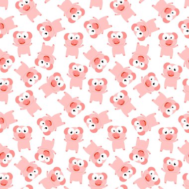 Tatlı domuz hayvan çizgi film süsü ile kusursuz desen, kopyalama alanı