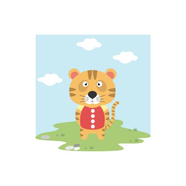 Şirin kaplan hayvan çizgi filmi, basit vektör çizim tasarımı