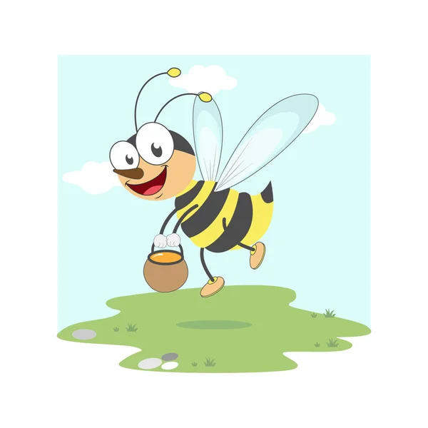 Roztomilý Včelí Animovaný Film Jednoduchý Vektorový Ilustrační Design — Stockový vektor
