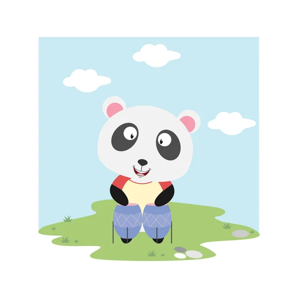 Davul Çalan Sevimli Panda Çizgi Filmi Basit Vektör Çizimi Tasarımı — Stok Vektör