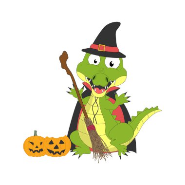 Cadılar Bayramı kostümlü sevimli timsah basit vektör çizimi