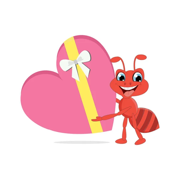 Sevgi Hediyeli Sevimli Karınca Basit Vektör Çizimi Tasarımı — Stok Vektör