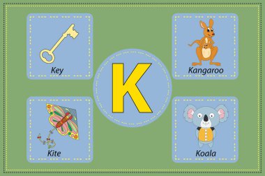 Kelime Başlangıç K Resimli, Basit vektör İllüstrasyonu