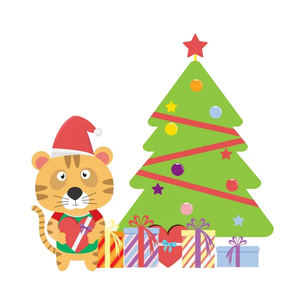 Niedlicher Tiger Cartoon Weihnachten Einfache Vektorillustration — Stockvektor