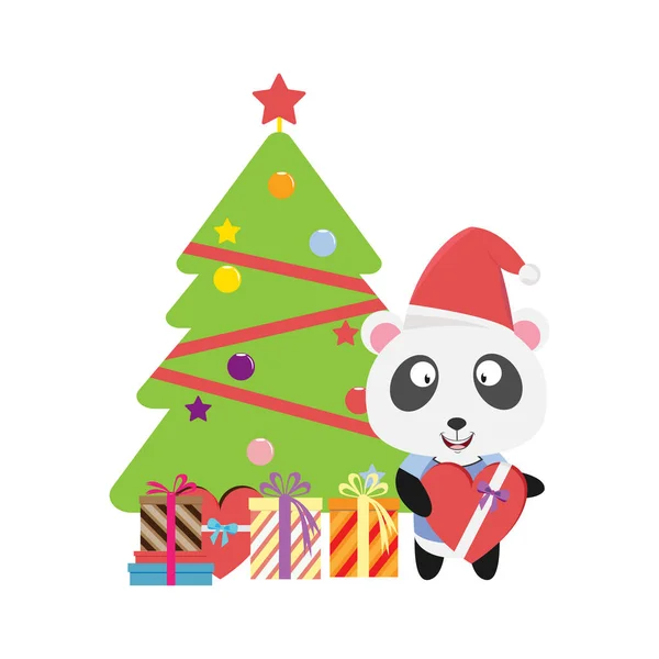 Niedlicher Panda Cartoon Weihnachten Einfache Vektorillustration — Stockvektor