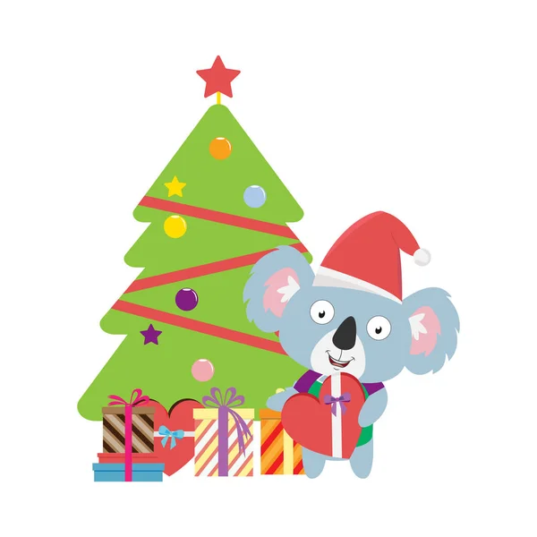 Niedlicher Koala Cartoon Weihnachten Einfaches Vektorillustrationsdesign — Stockvektor