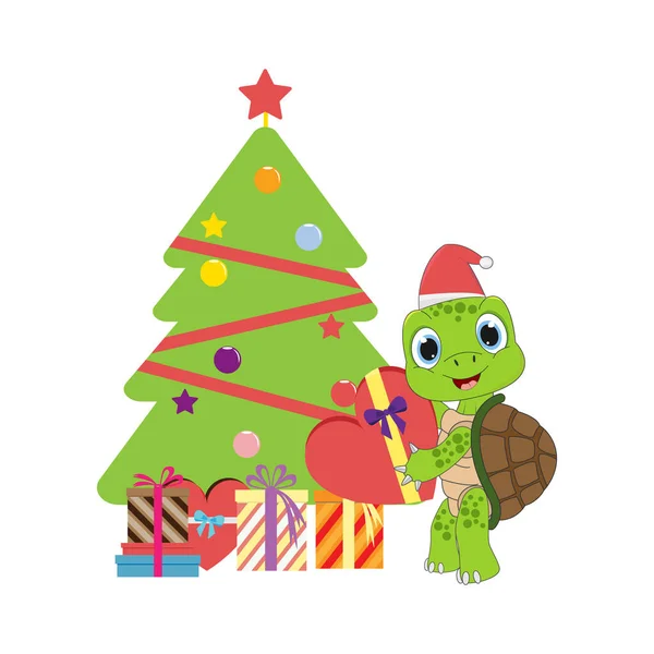 Niedliche Schildkröte Cartoon Auf Weihnachten Einfache Vektor Illustration Design — Stockvektor