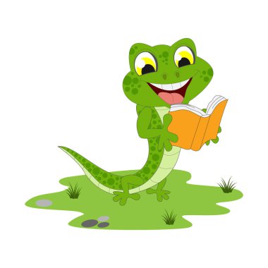 Kitap okuyan sevimli kertenkele, basit vektör çizimi