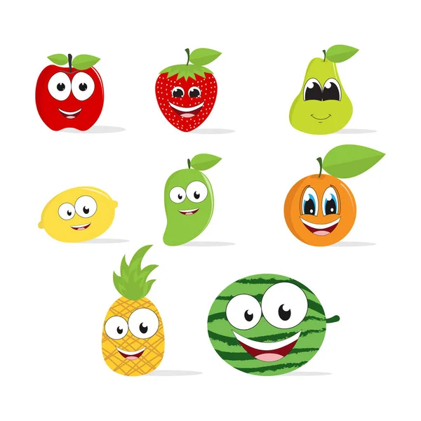 Dibujos Animados Frutas Divertidas Diseño Ilustración Vector Simple — Archivo Imágenes Vectoriales