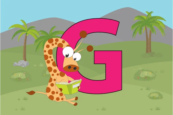Rolig Giraff Med Bokstaven — Stock vektor