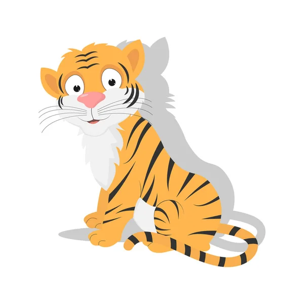 Roztomilý Tygr Zvíře Kreslený Jednoduchý Vektor Ilustrace — Stockový vektor
