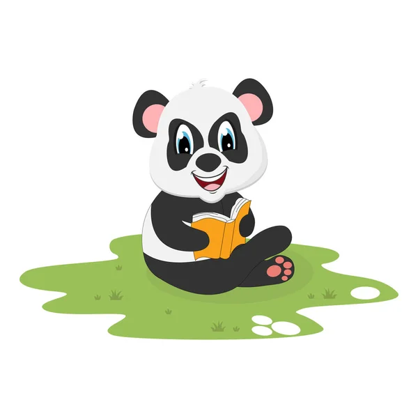 Cute Pandar Reading Book Simple Vector Illustration — Stock Vector