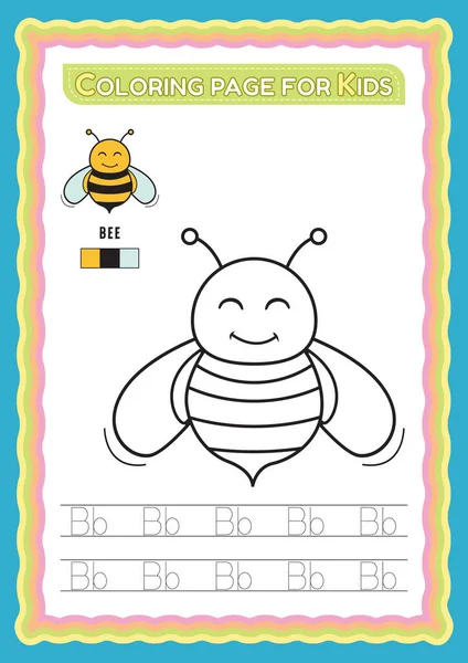 Biene Kindergarten Kinder Malbuch Und Arbeitsblatt Vektorillustration — Stockvektor