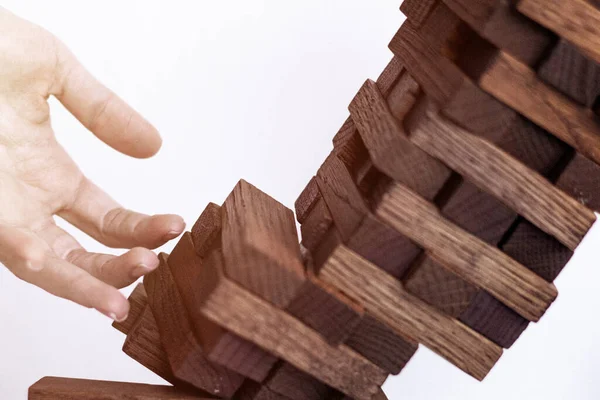 Holzklötze Jenga Auf Holztisch — Stockfoto