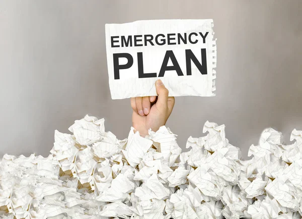 Male Hand Take Paper Text Emergency Plan Lot Another Paper — Stock Photo, Image