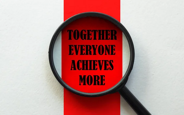 Magnifier Text Together Everyone Achieves More White Red Background — Stock Photo, Image