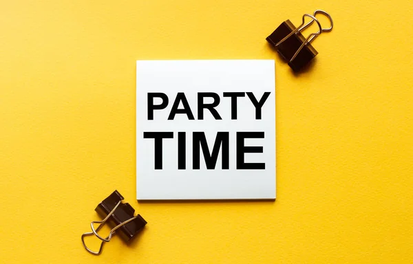 White Paper Text Party Time Yellow Background Stationery — Stock Photo, Image