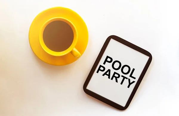 Coffee Tablet Text Pool Party White Background — Stock Photo, Image