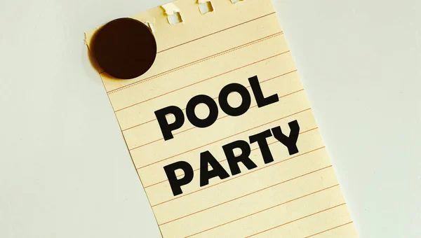 Yellow Paper Text Pool Party White Fridge — Stock Photo, Image