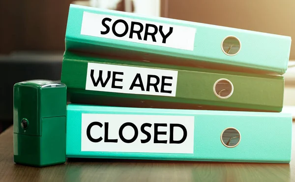 Green Office Folders Text Sorry Closed — Stock Photo, Image
