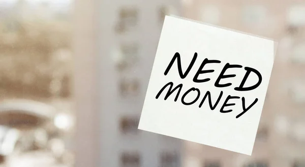Λευκό Χαρτί Κείμενο Need Money Στο Παράθυρο — Φωτογραφία Αρχείου