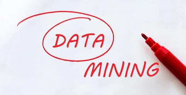 white paper with text Data mining on the white with red marker