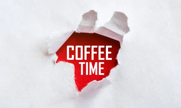 White Torn Paper Text Coffee Time Red Background — Stock Photo, Image