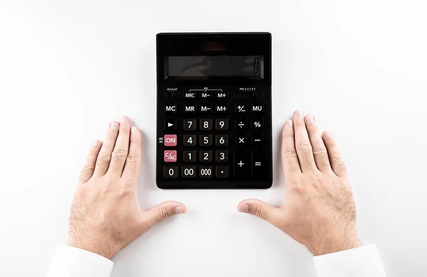 Businessman Counts His Finances Calculator — Stock Photo, Image