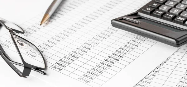 Калькулятор Ручка Финансовой Отчетности Концепция Бизнеса Стоковая Картинка