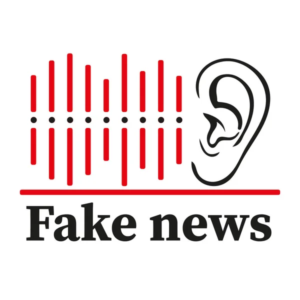 Yalancı sahte haber ikonu. Kulak yalan rozeti duyar. Gazetelere, internete ve televizyona yanlış bilgi yaymak, gazetecilik aldatmacası kavramı. Beyaz üzerine düz modern biçim vektör çizimi.