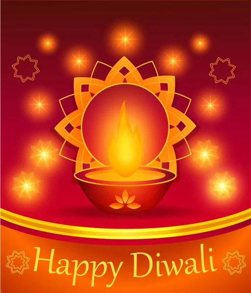 Happy Diwali Holiday Indian Traditional Festival Lights Realistic Diya Oil — Stock Vector