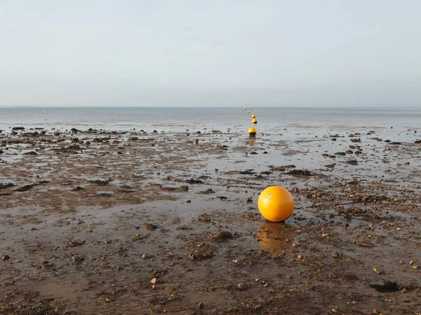 İngiltere, Whitstable 'da denize açılan bir şamandıra hattı.