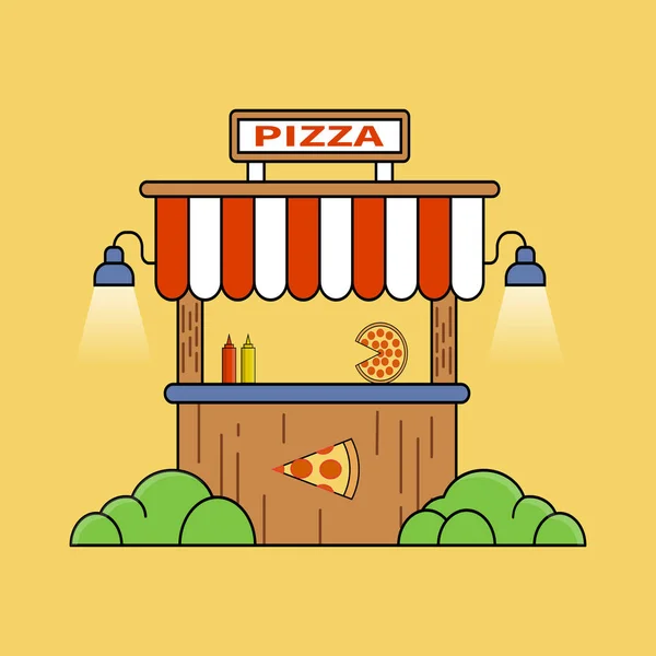 mimari, arkaplan, bina, işletme, karikatür resmi, temiz, ticari, tasarım, kapı, dış, cephe, düz stil tasarım, yemek standı, ön, ikon, illüstrasyon, market, pizzacı imajı, pizza standı, düz tasarım, 