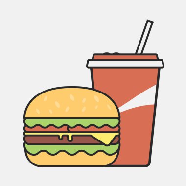 taze, düz, içecek, Amerikan, soğuk, beslenme, element, set, tasarım, sıcak, yemek, burger, içecek, hızlı, hamburger, abur cubur, öğle yemeği, illüstrasyon, sandviç, et, vektör, soda, kola, restoran, çizburger, akşam yemeği, peynir, menü, yağ, yemek