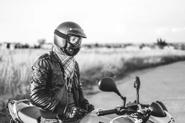 Photo Monochrome Motard Sur Moto Sport Sur Route — Photo