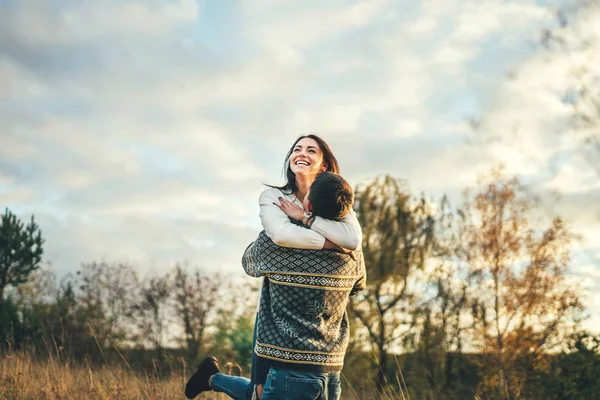 Happy Couple Love Relaxing Field Stock Photo