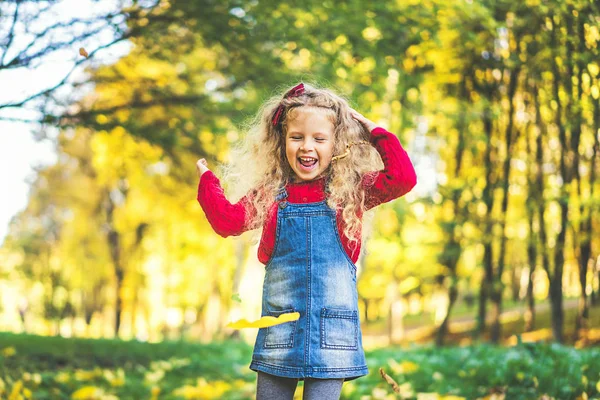 Mooi Klein Meisje Hebben Plezier Het Park Herfst Tijd — Stockfoto