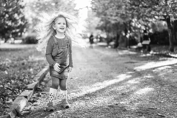 Sevimli Küçük Kız Var Eğlenceli Park Sonbahar — Stok fotoğraf