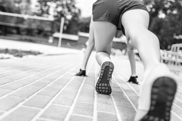 Piuttosto Sportivo Corridore Ragazza Sul Punto Partenza Preparando Corsa All — Foto Stock