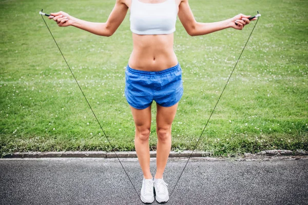 Girl Sporty Body Jumping Rope Outdoor — Stock Photo, Image
