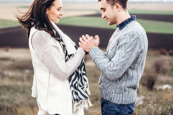 Romantic Pretty Couple Outdoor Enjoy Spending Time Together — Stock Photo, Image