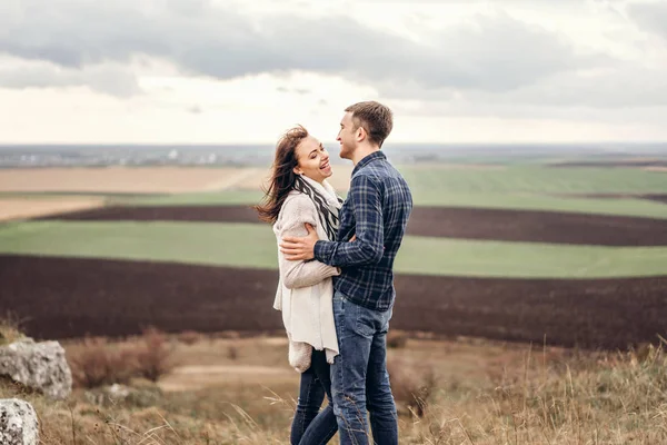 Romantic Pretty Couple Outdoor Enjoy Spending Time Together — Stock Photo, Image