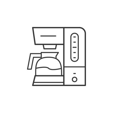 Elektrikli kahve makinesi, mutfak, ev aletleri, ince çizgi simgesi.