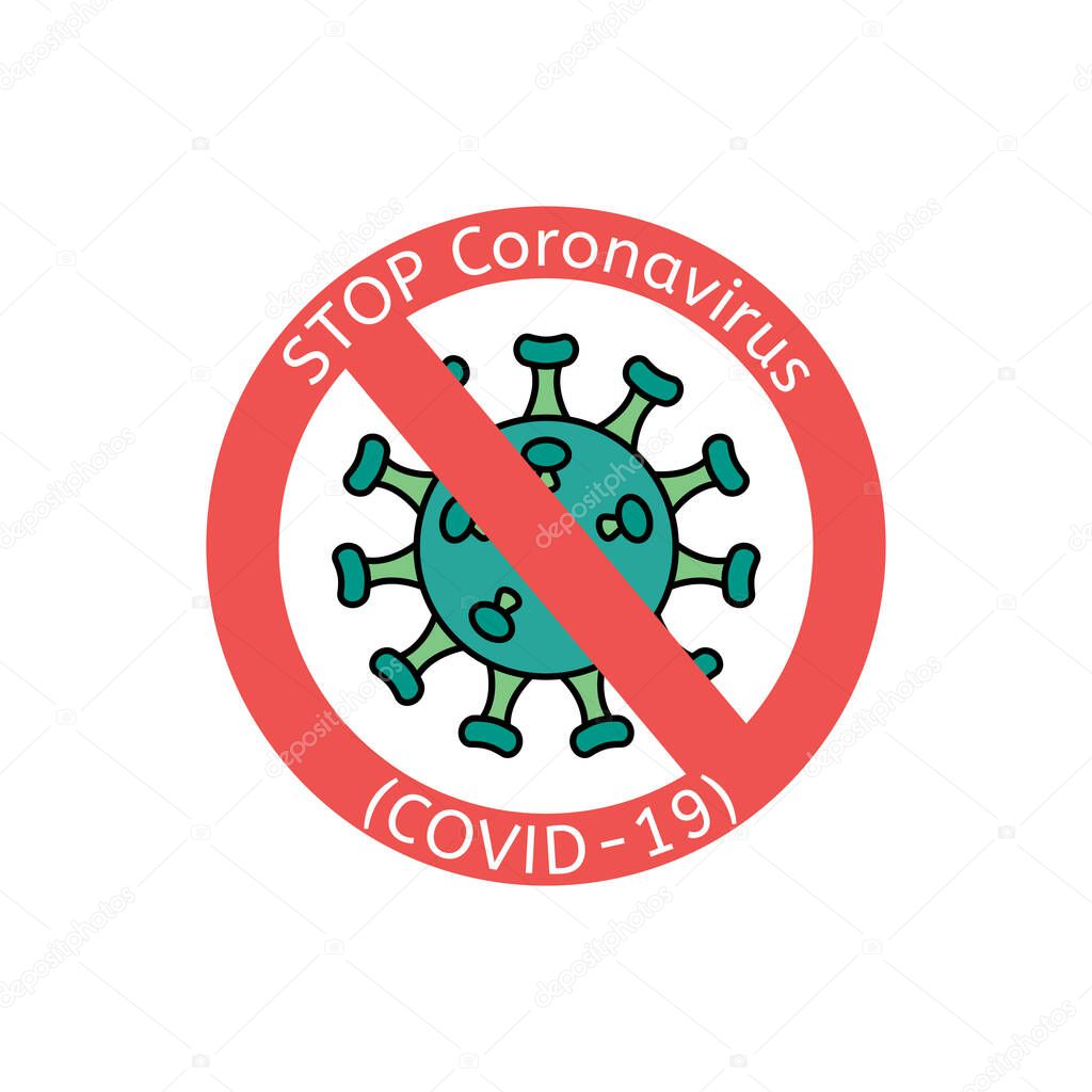 Corona virus 2019 prevention sign, prohibition sticker. Flu virus disease and infections