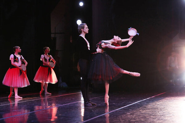 Prima ballerina of the Mariinsky theatre Ulyana Lopatkina and soloist of the Mariinsky theatre Andrei Ermakov perform the pas de de Deux from Esmeralda at the concert "three centuries of the Petersburg ballet". Moscow. 07.12.2012